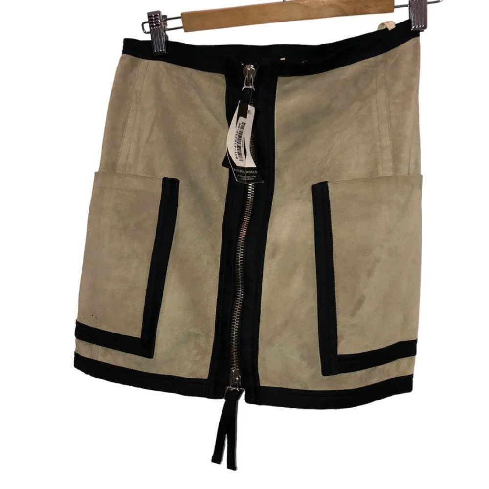 Marni khaki black SUEDE real LEATHER mini skirt 38 ITA…